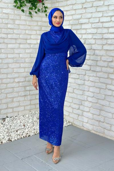 Lara Abiye Tesettür Saks Mavisi