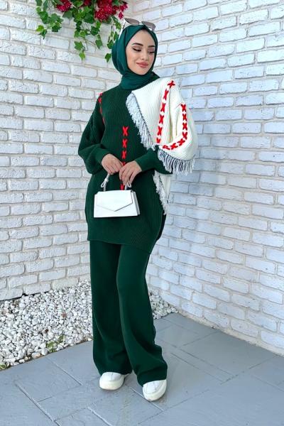 Zeren Triko Takım Tesettür Yeşil