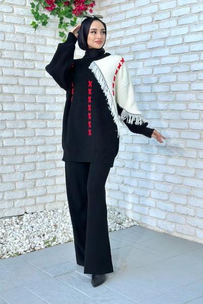 Zeren Triko Takım Tesettür Siyah