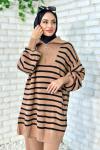Çiğdem Çizgili Triko Takım Sütlü Kahve