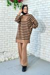 Çiğdem Çizgili Triko Takım Sütlü Kahve
