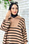 Çiğdem Çizgili Triko Takım Sütlü Kahve