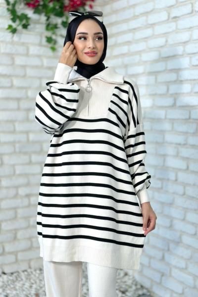 Çiğdem Çizgili Triko Takım Taş Rengi