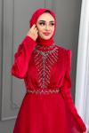Bağde Abiye Tesettür Kırmızı