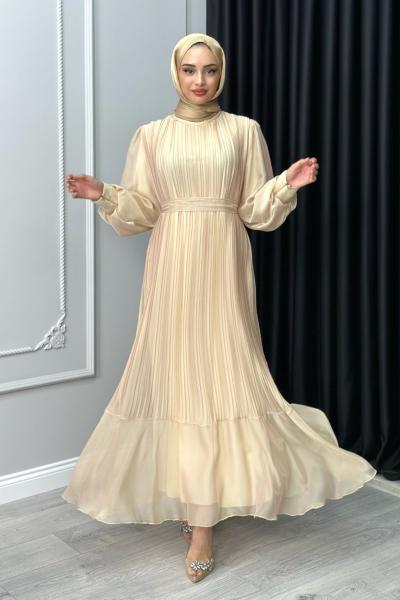 Ebru Piliseli Jan Jan Abiye Tesettür Krem