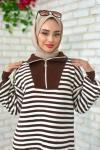 Gaye Çizgili Triko Tesettür Kahverengi