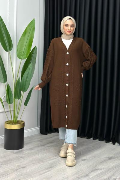 Begüm Triko Hırka Tesettür Kahverengi