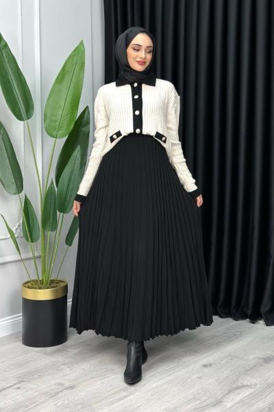 Damla Triko Etekli Takım Tesettür Taş Rengi