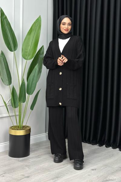 Selen Triko Takım Tesettür Siyah