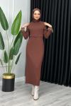 Çağla Kolu Tüylü Elbise Kahverengi