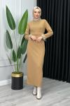 Çağla Kolu Tüylü Elbise Camel
