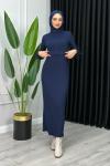 Çağla Kolu Tüylü Elbise Lacivert