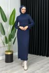 Çağla Kolu Tüylü Elbise Lacivert
