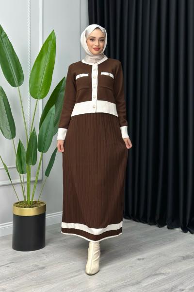 Ekin Triko Etekli Takım Kahverengi