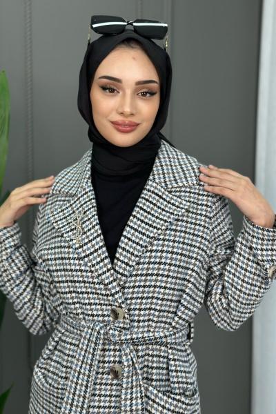 Hüma Kazayağı Desen Kaban Mavi