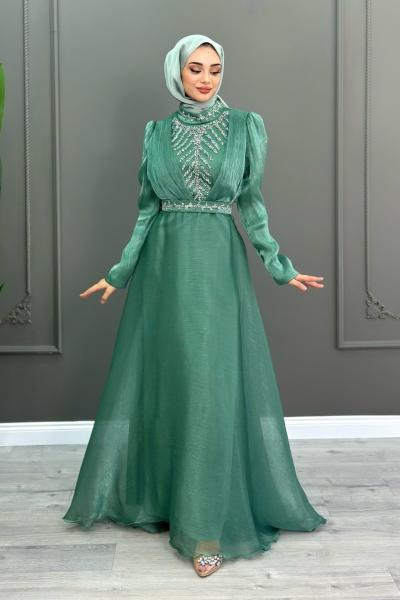 Bağde Abiye Tesettür Mint Yeşili