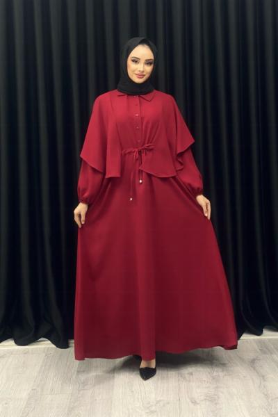 Tuğba Pelerinli Elbise Bordo