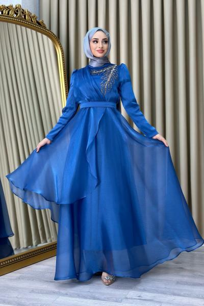 Annabel Tesettür Abiye Gök Mavi