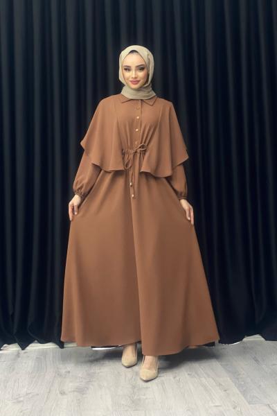 Tuğba Pelerinli Elbise Taba