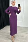 Elçin Kolu tüylü Elbise Mor