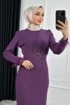 Elçin Kolu tüylü Elbise Mor