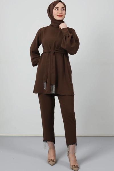 Işıl Pantolonlu Takım Kahverengi