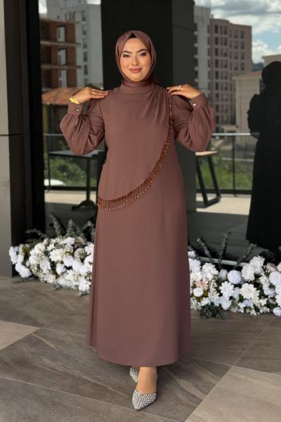 Alina Tesettür Abiye Sütlü Kahve