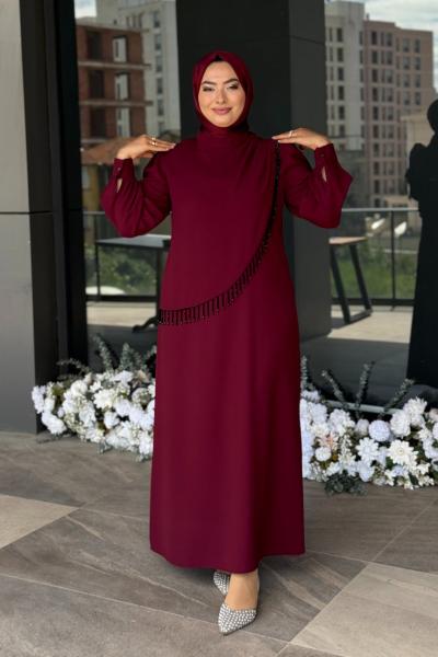 Alina Tesettür Abiye Bordo