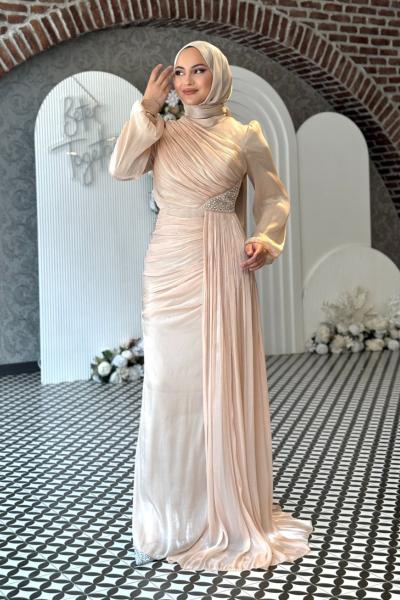 Aliye Tesettür Abiye Bej