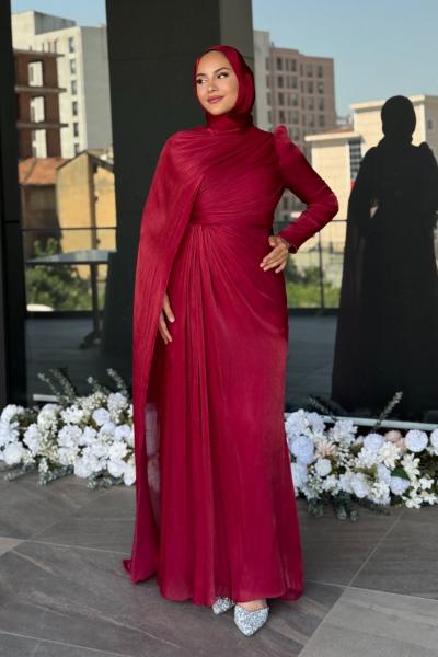 Almina Tesettür Abiye Bordo