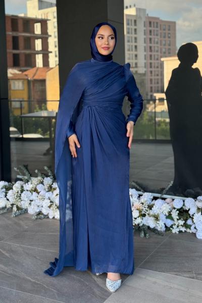 Almina Tesettür Abiye Lacivert