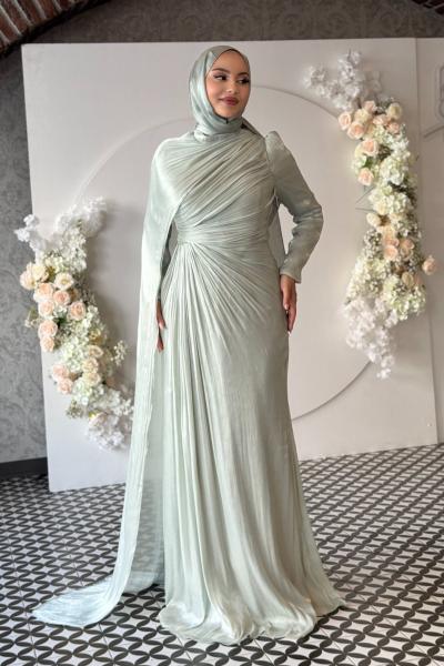 Almina Tesettür Abiye Mint Yeşili