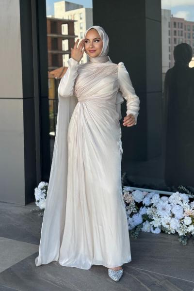 Almina Tesettür Abiye Ekru