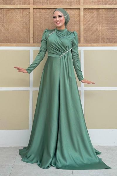 Asel tesettür abiye Mint Yeşili