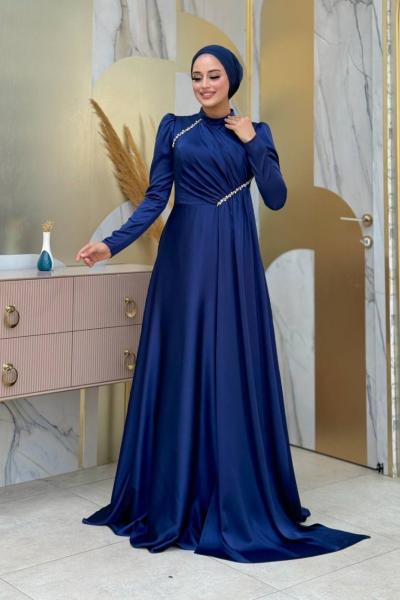 Asel tesettür abiye Lacivert