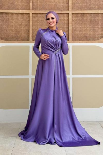 Asel tesettür abiye Lila