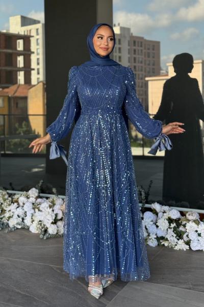 Asena Tesettür Abiye Mavi