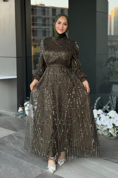 Asena Tesettür Abiye koyu haki