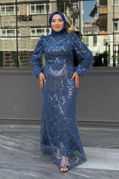 Aslıhan Tesettür Abiye Mavi