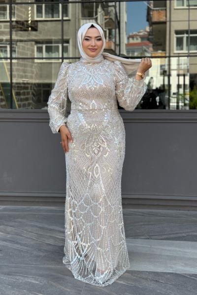 Aslıhan Tesettür Abiye Taş Rengi