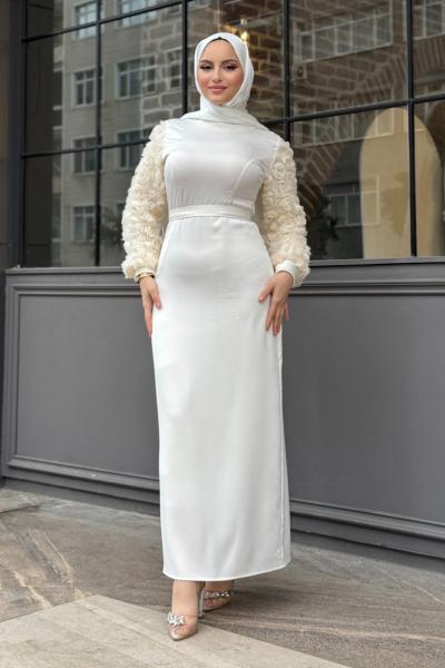 Azra Tesettür Elbise Ekru