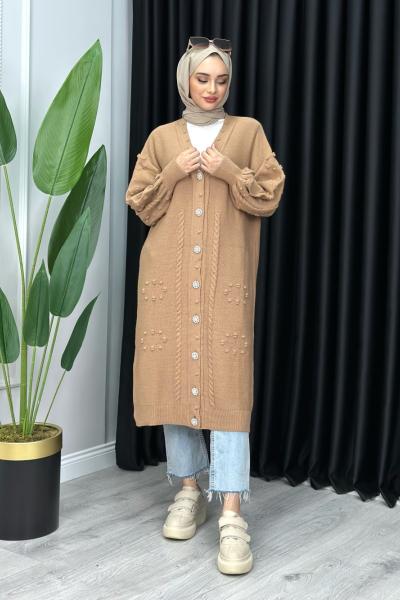 Begüm Triko Hırka Tesettür Sütlü Kahve