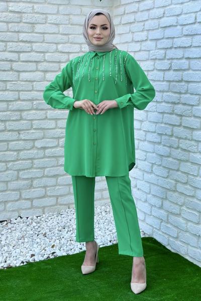 Bestenur Pantolon Takım Tesettür Yeşil