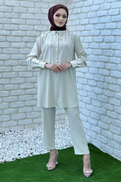 Bestenur Pantolon Takım Tesettür Taş Rengi