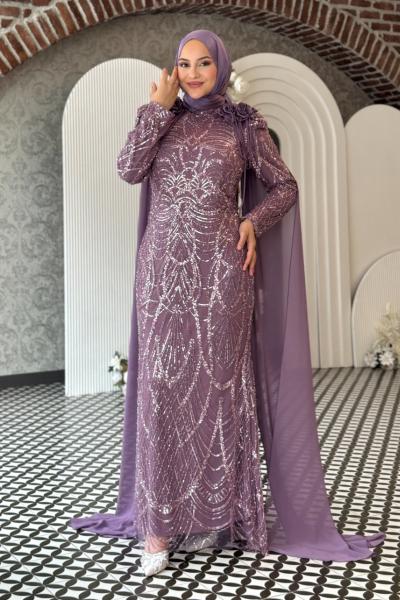 Çiçek Tesettür Abiye Lila