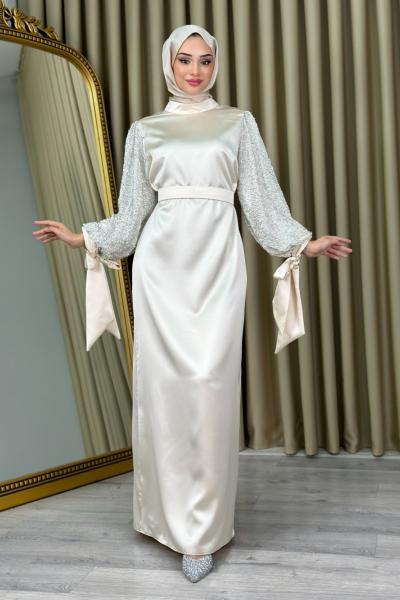 Damla tesettür abiye Bej