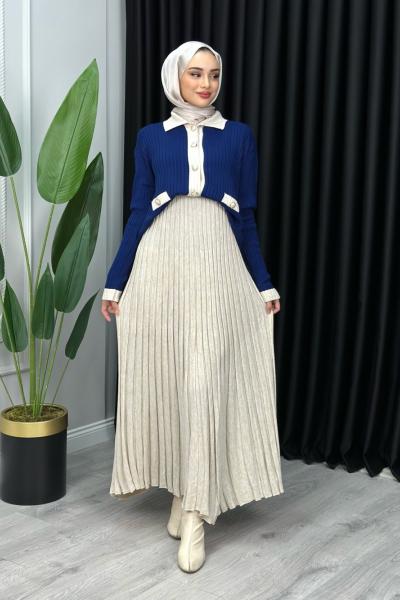 Damla Triko Etekli Takım Tesettür Lacivert