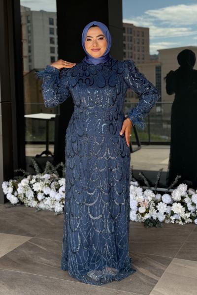 Darla Tesettür Abiye Mavi