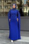 Defne Tesettür Abiye Saks Mavisi