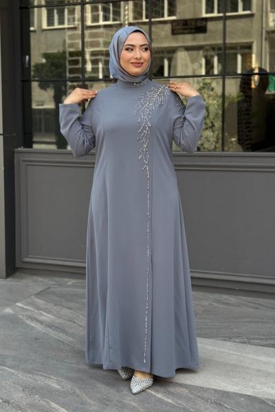 Didem Tesettür Abiye Gri